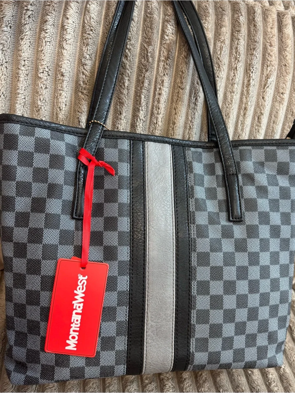 Montana West Checkered Tote with matching pouch handbag